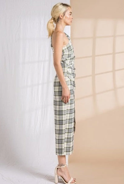 Lena Adara Plaid Overlap Asymmetrical Midi Dress New Arrivals