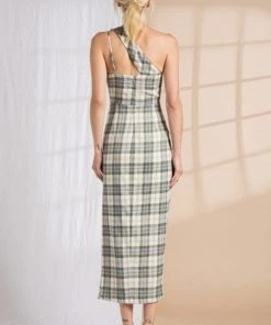 Lena Adara Plaid Overlap Asymmetrical Midi Dress New Arrivals