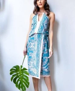 New Arrivals Eva Franco Botanical Skirt Set - Teal And Pink