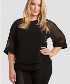 Standards & Practices New Arrivals Caridad Black Short Sleeved Sheer Boxy Top
