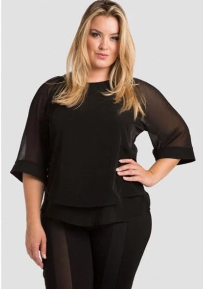 Standards & Practices New Arrivals Caridad Black Short Sleeved Sheer Boxy Top