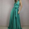Moqette Alix Halter-neck Satin Tropical Green Maxi Dress New Arrivals