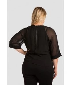 Standards & Practices New Arrivals Caridad Black Short Sleeved Sheer Boxy Top