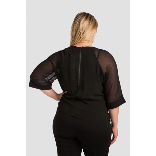 Standards & Practices New Arrivals Caridad Black Short Sleeved Sheer Boxy Top