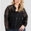 Standards & Practices Salena Peek-A-Boo Black Lace Zipper Bomber Jacket