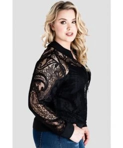 Standards & Practices Salena Peek-A-Boo Black Lace Zipper Bomber Jacket