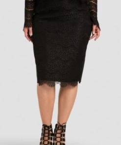 Standards & Practices New Arrivals Efren Black Ponte Lace Zipper Pencil Skirt