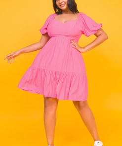 Ms. Meri Mak New Arrivals Adara Puff-sleeve Smocked Pink Mini Dress