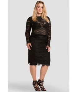 Standards & Practices New Arrivals Efren Black Ponte Lace Zipper Pencil Skirt