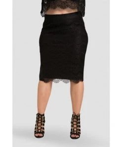 Standards & Practices New Arrivals Efren Black Ponte Lace Zipper Pencil Skirt
