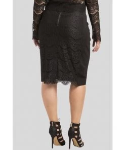 Standards & Practices New Arrivals Efren Black Ponte Lace Zipper Pencil Skirt