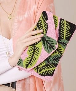 Ms. Meri Mak Handmade Palm Leaf Beaded Clutch Bag