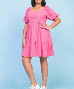 Ms. Meri Mak New Arrivals Adara Puff-sleeve Smocked Pink Mini Dress