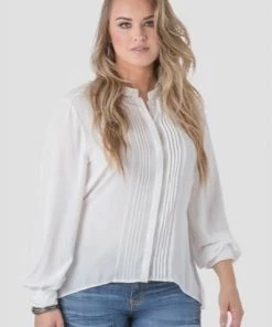 Standards & Practices Caridad Tuxedo Pleat High Low Chiffon Blouse