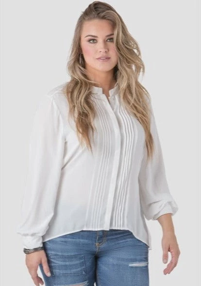 Standards & Practices Caridad Tuxedo Pleat High Low Chiffon Blouse