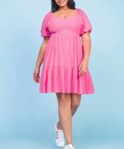 Ms. Meri Mak New Arrivals Adara Puff-sleeve Smocked Pink Mini Dress