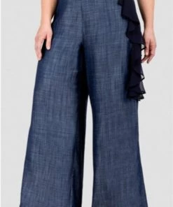 Standards & Practices New Arrivals Pabla Side Ruffle Indigo Tencel Palazzo Pants