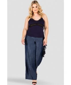 Standards & Practices New Arrivals Pabla Side Ruffle Indigo Tencel Palazzo Pants