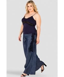 Standards & Practices New Arrivals Pabla Side Ruffle Indigo Tencel Palazzo Pants