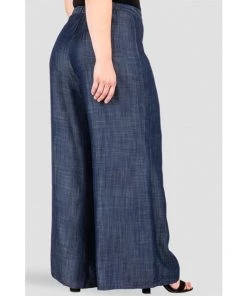 Standards & Practices New Arrivals Pabla Side Ruffle Indigo Tencel Palazzo Pants