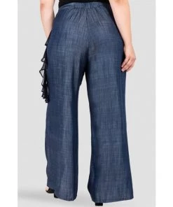 Standards & Practices New Arrivals Pabla Side Ruffle Indigo Tencel Palazzo Pants