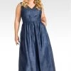 Standards & Practices Adan V-Neck A-Line Tencel Denim Maxi Dress