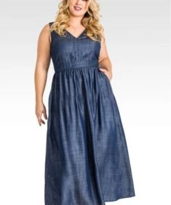 Standards & Practices Adan V-Neck A-Line Tencel Denim Maxi Dress