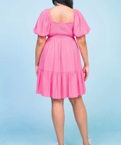 Ms. Meri Mak New Arrivals Adara Puff-sleeve Smocked Pink Mini Dress