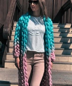 Ms. Meri Mak Cardigans & Blazers Jolie Knit Cardigan - Turquoise & Mauve