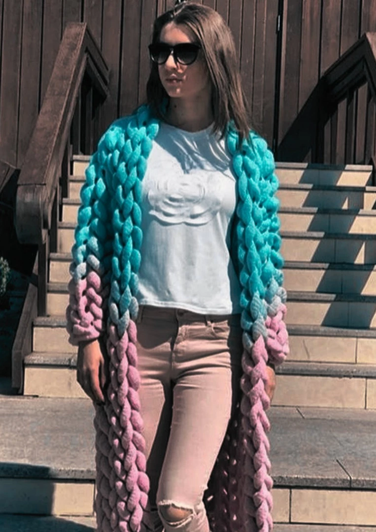 Ms. Meri Mak Cardigans & Blazers Jolie Knit Cardigan - Turquoise & Mauve