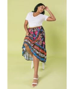 Ms. Meri Mak New Arrivals Ecem Plus Size Floral Faux Wrap Skirt
