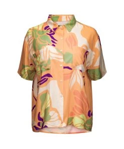 Hilary MacMillan Cai Hawaiian Print Short Sleeve Blouse