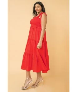Ms. Meri Mak Aliane Plus Red Tiered Midi Dress New Arrivals