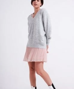 Q2 New Arrivals Nadia V Neck Sweater In Light Grey