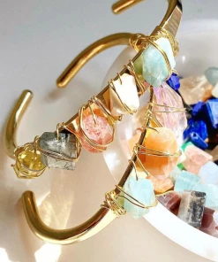 Hand-Made Accessories Crystal Cuff- Gem Stone Bracelet - By Etymology Jewelry
