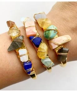 Hand-Made Accessories Crystal Cuff- Gem Stone Bracelet - By Etymology Jewelry