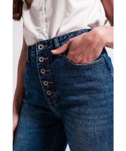 Q2 Palas Cropped Wide Leg Denim Jeans With Exposed Buttons New Arrivals