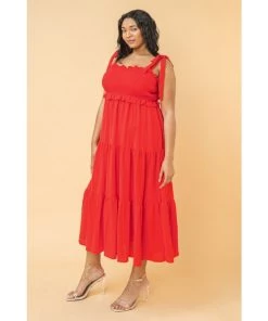 Ms. Meri Mak Aliane Plus Red Tiered Midi Dress New Arrivals