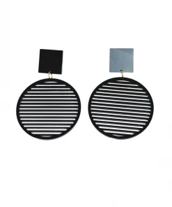 Handmade By Tarja Elyn Black Stripes Hoop Earrings