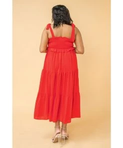 Ms. Meri Mak Aliane Plus Red Tiered Midi Dress New Arrivals