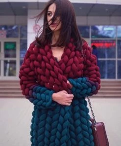 Ms. Meri Mak Jolie Knit Cardigan - Burgundy & Teal