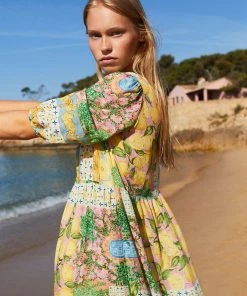 Aldo Martins Grace Drapey Button-up Dress In Lemon Print