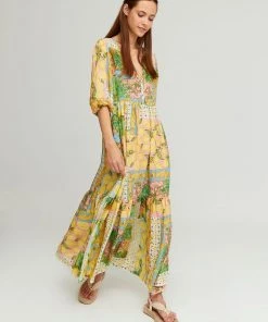 Aldo Martins Grace Drapey Button-up Dress In Lemon Print